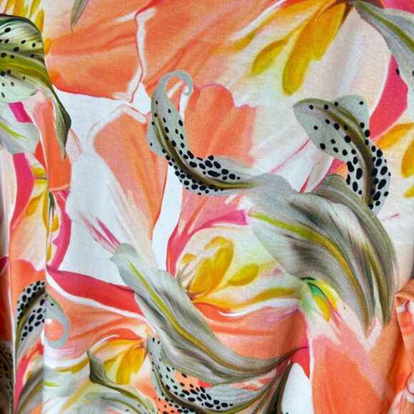 Chico's NWOT Orange White Green Tiger Lily Print Pima Cotton SS Tee Sz 1/US M - Picture 3 of 10